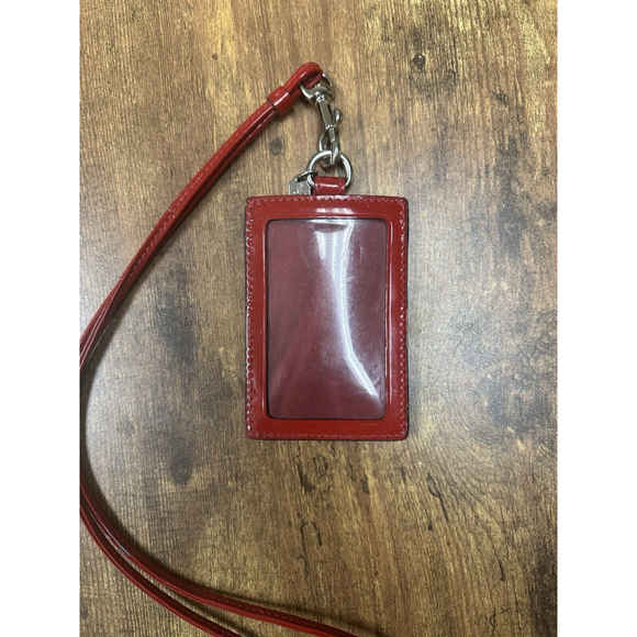 Vintage Coach Patent Leather Lanyard Badge Holder Red With Monkey - Picture 7 of 11